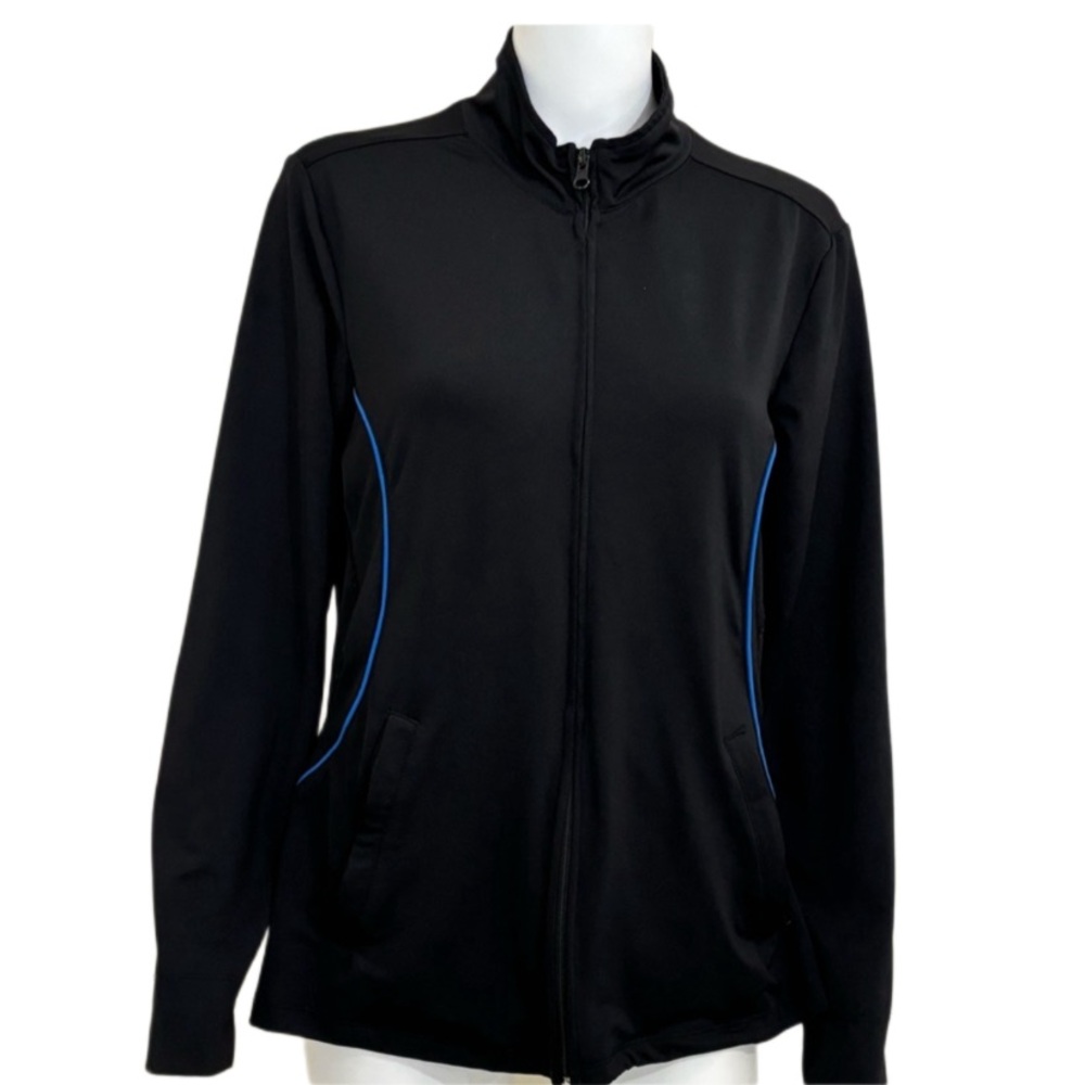 Ladies Nordic Track Solid Black Zip Up Jacket With Pockets
